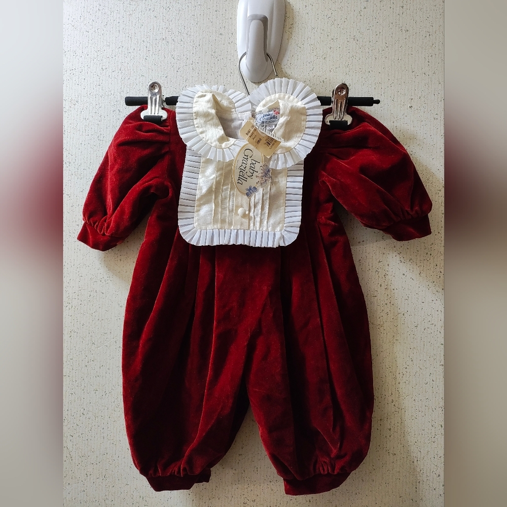 Vtg Baby Graziella Velour Romper 0-2mos Baby First Christmas Red Made In Italy